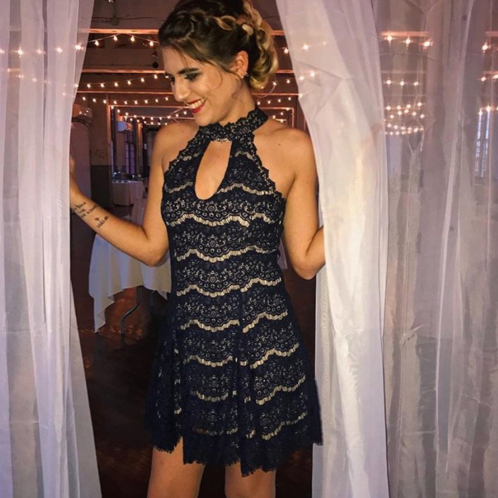 Navy Lace Halter Dress